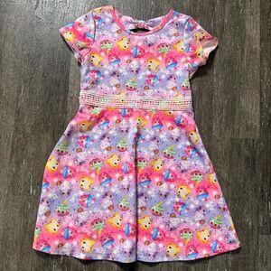 Shopkins Dress Girls Large 10/12 Pink Purple Skater SPK Characters Bow Back